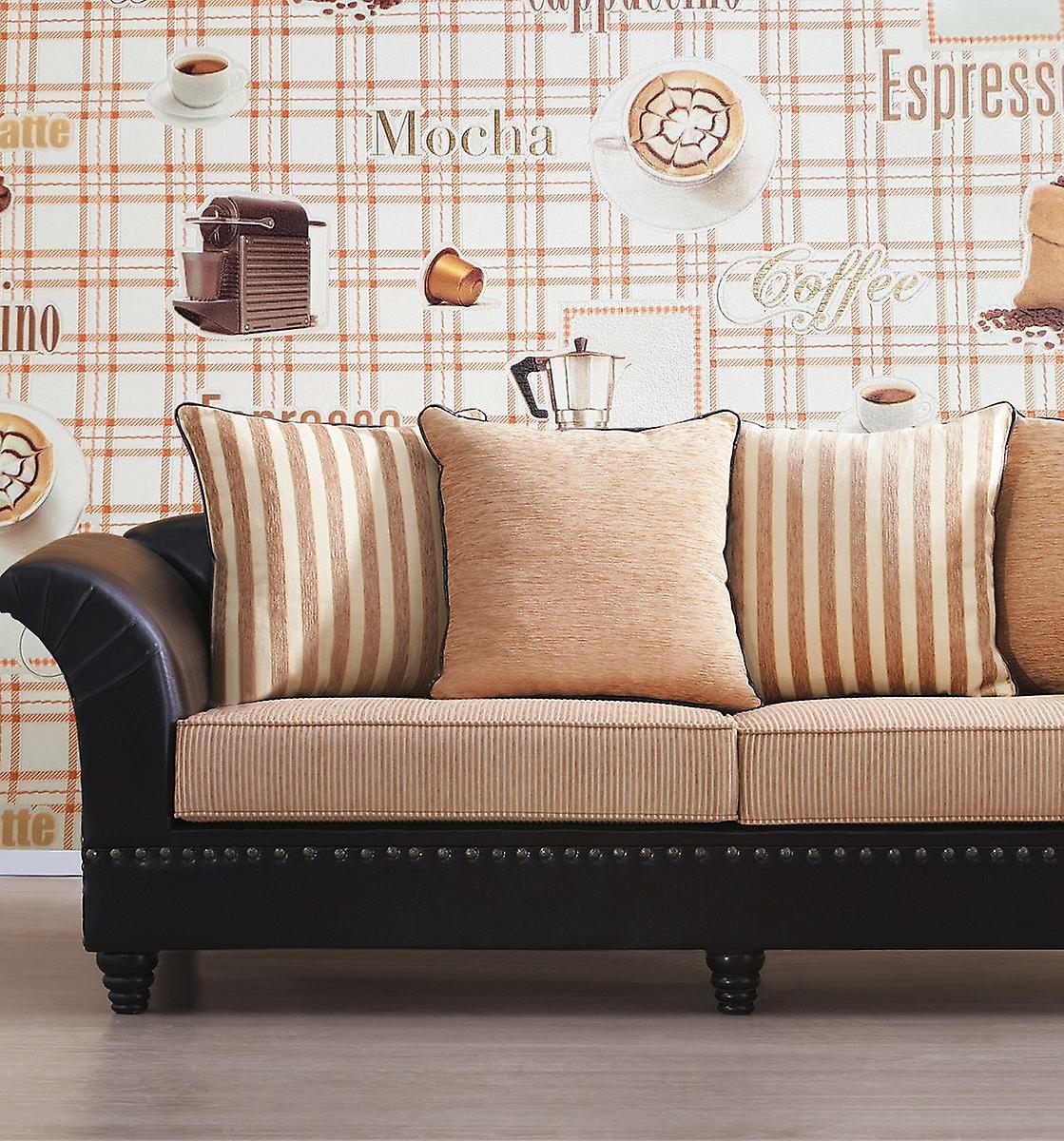 Blown Vinyl Orange Check Plaid Kitchen Wallpaper Coffee - Holden Palma Sola - HD Wallpaper 
