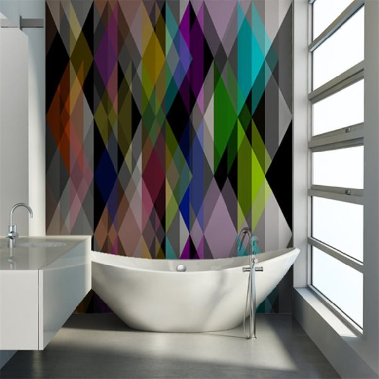 Cool Bathroom With Colorful Geomtric Wallpaper - Circus Cole And Son - HD Wallpaper 