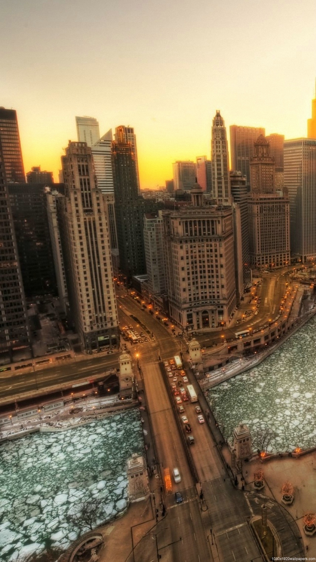 River Bridge Winter Water Chicago City Snow Wallpapers - Winter Chicago Wallpaper Iphone - HD Wallpaper 
