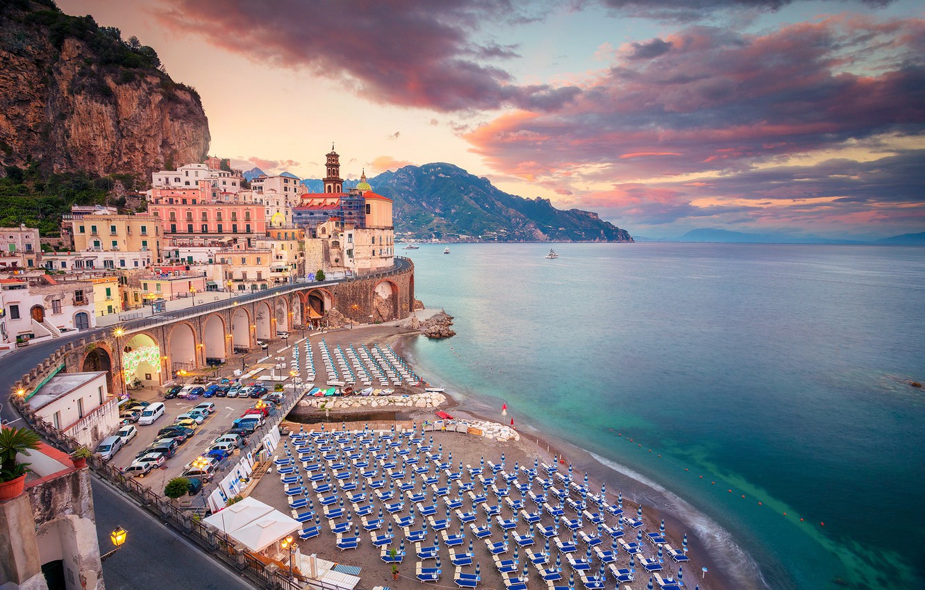 Photo Wallpaper Road, Sea, Beach, Coast, Building, - Amalfi Coast - HD Wallpaper 