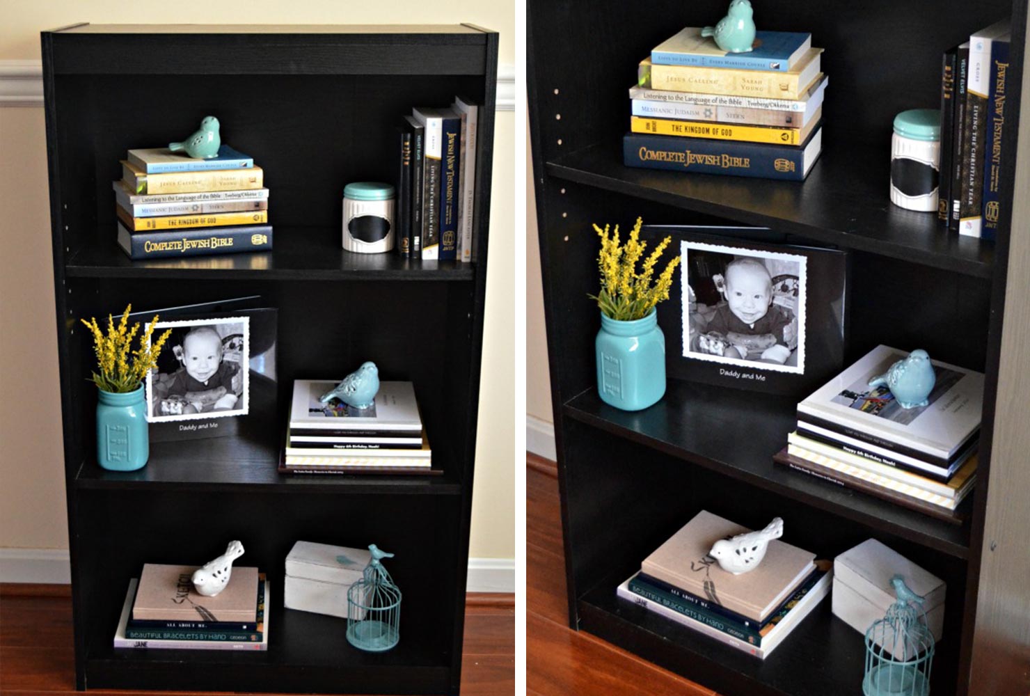 Bookshelf Black Teal Birds - Black Bookshelf With Wallpaper Backing - HD Wallpaper 