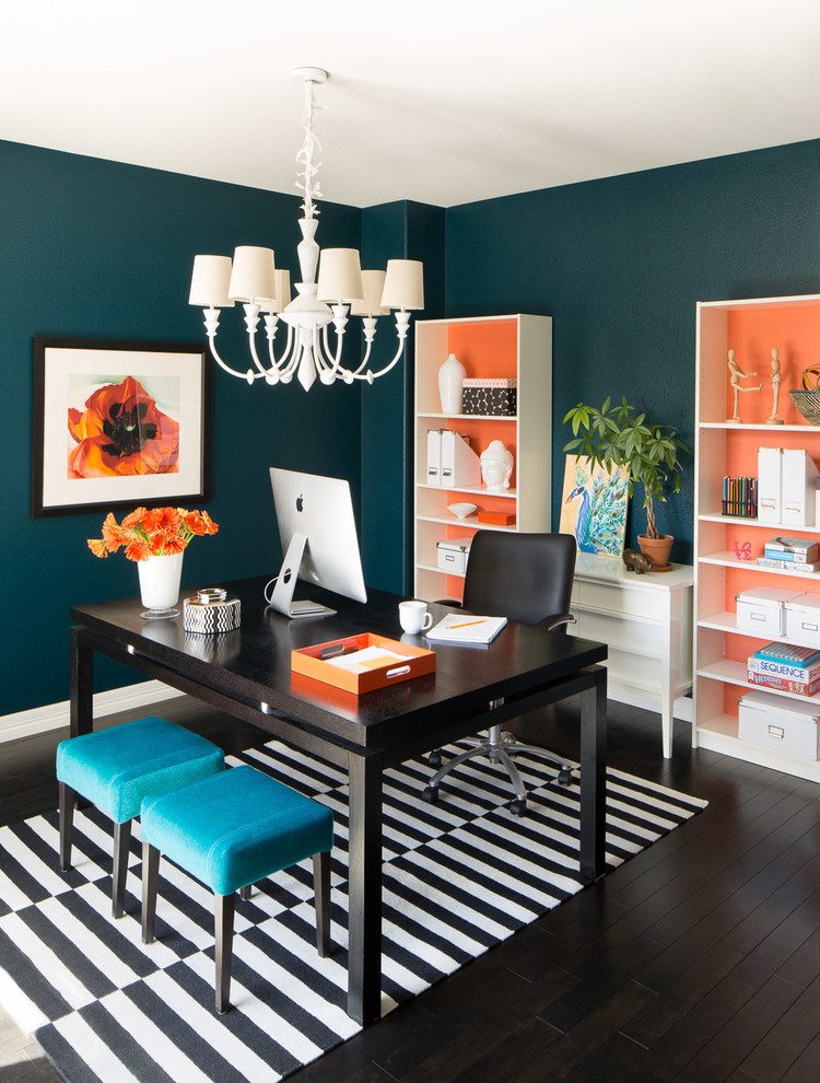 Dd Color Onto The Backs Of White Bookcases Is An Easy - Small Office Colors - HD Wallpaper 
