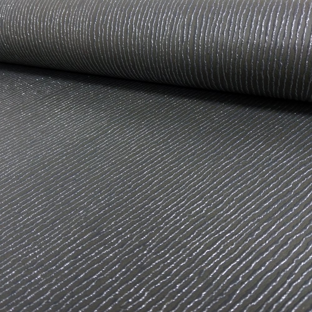 Stripe Wallpaper Glitter Textured Embossed Luxury Vinyl Charcoal Black Silver