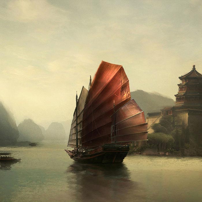Once Upon A Time Wallpaper Engine - Boat Ancient Chinese Junk - HD Wallpaper 