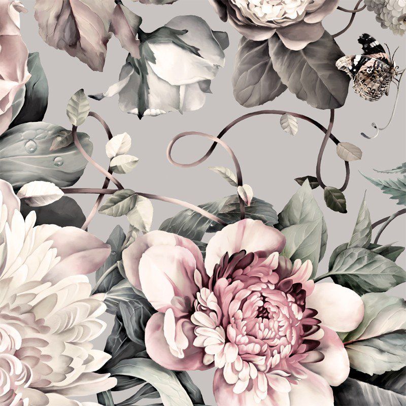 Floral Wallpaper Grey - HD Wallpaper 