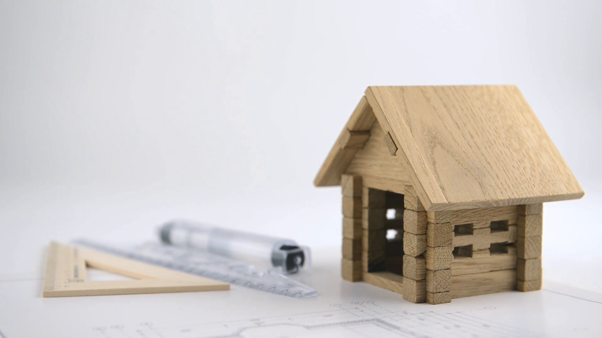 Architect Builds The Wooden House, Desktop With Drafting Log Cabin