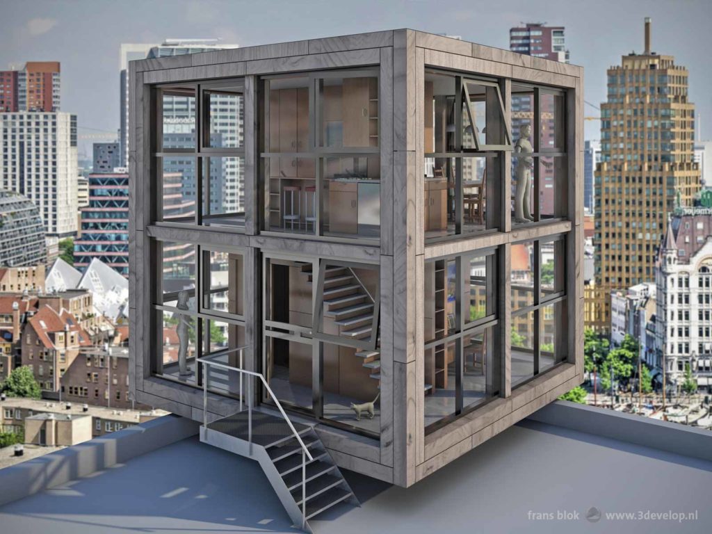 A Compact Cube-shaped House With A Glass And Wood Facade, - Tiny House On Rooftop - HD Wallpaper 
