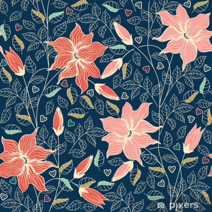 Flower Pattern Material Black Background - HD Wallpaper 