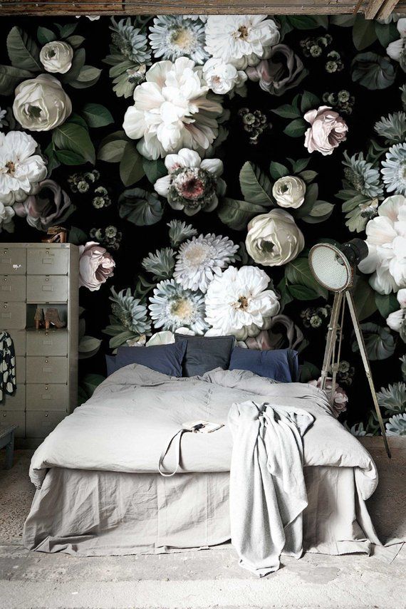 Dark Flower Wallpaper Bedroom - HD Wallpaper 