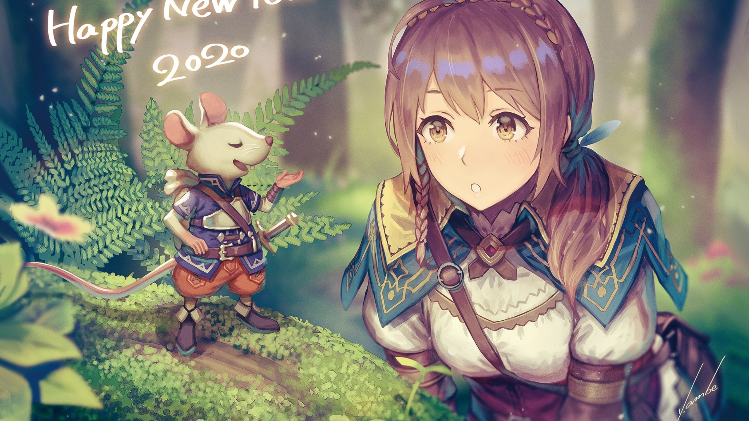 Anime Girl, Adventurer, Forest, Light Armor, Happy - HD Wallpaper 