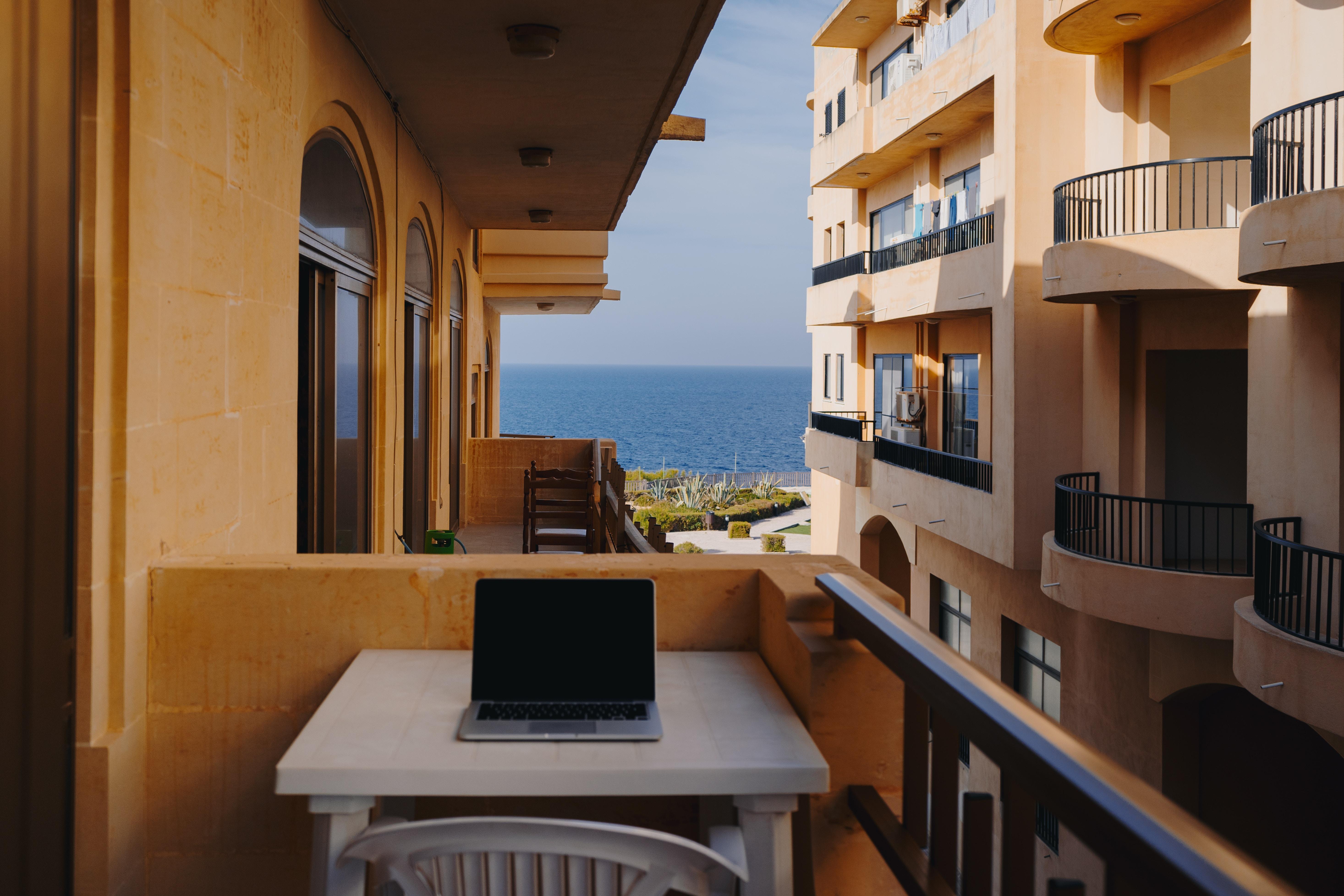 Laptop, Balcony, Rest, Work, Malta - Work - HD Wallpaper 