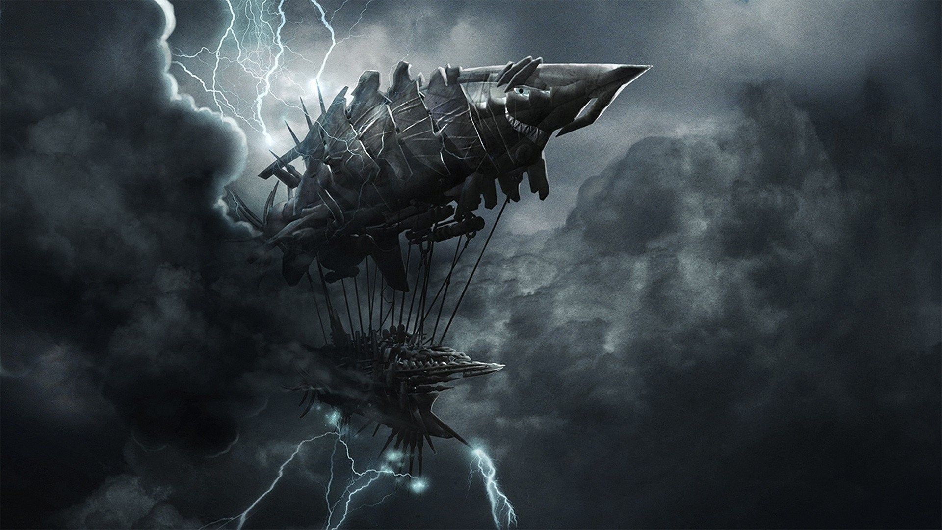 Lovecraft Wallpaper - Fantasy Airship In Storm - HD Wallpaper 