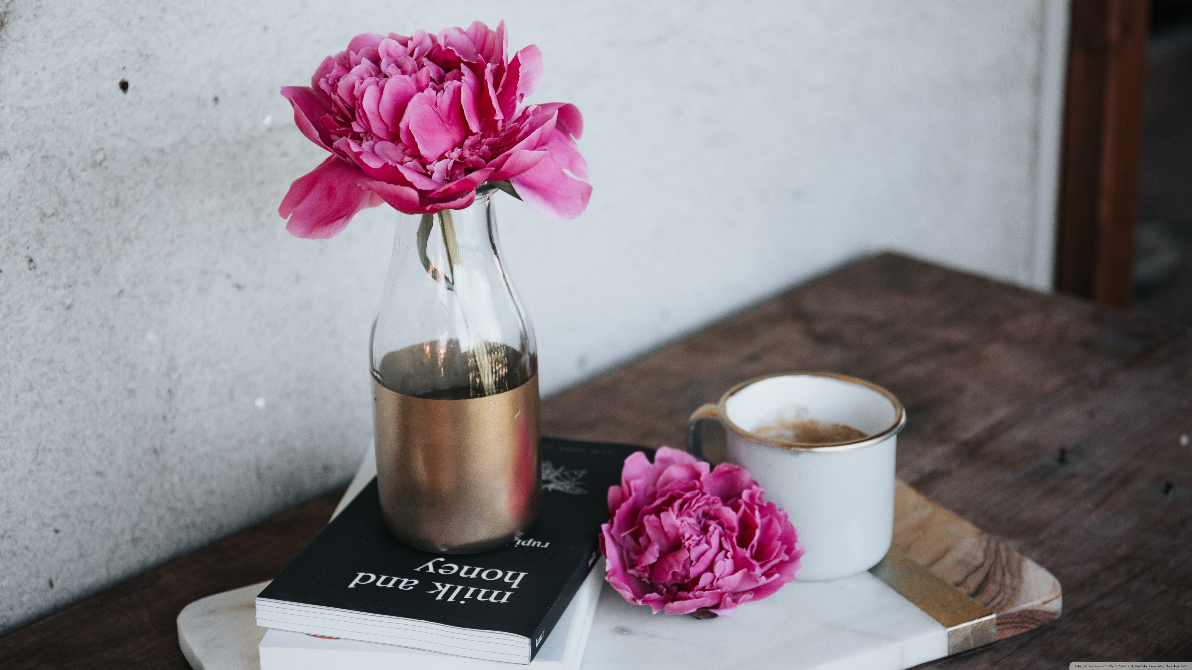 Pink Coffee Mug And Flower - HD Wallpaper 