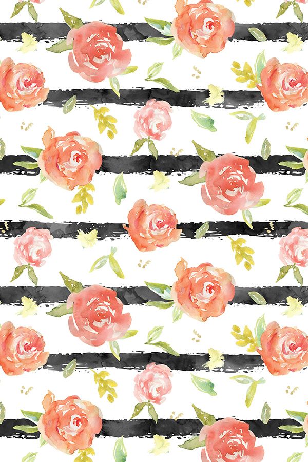 Watercolor Peony Stripes By Angiemakes - Watercolor Floral And Stripes Background - HD Wallpaper 