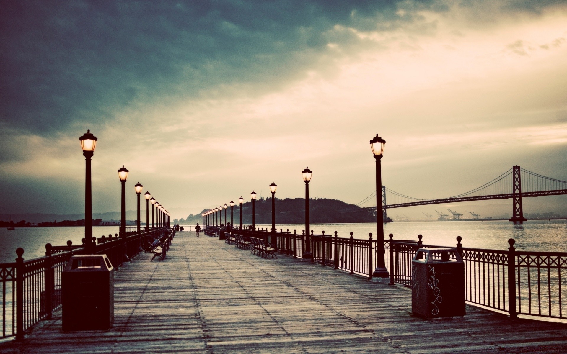Vintage Sunset Bridge Water Dawn Pier Sea Travel Sky - Vintage Desktop Wallpapers Hd - HD Wallpaper 
