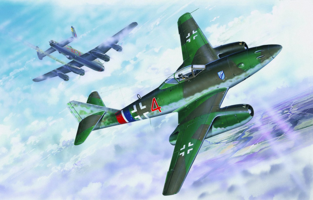 Photo Wallpaper War, Art, Painting, Aviation, Jet, - Messerschmitt Me 262 A 1a - HD Wallpaper 