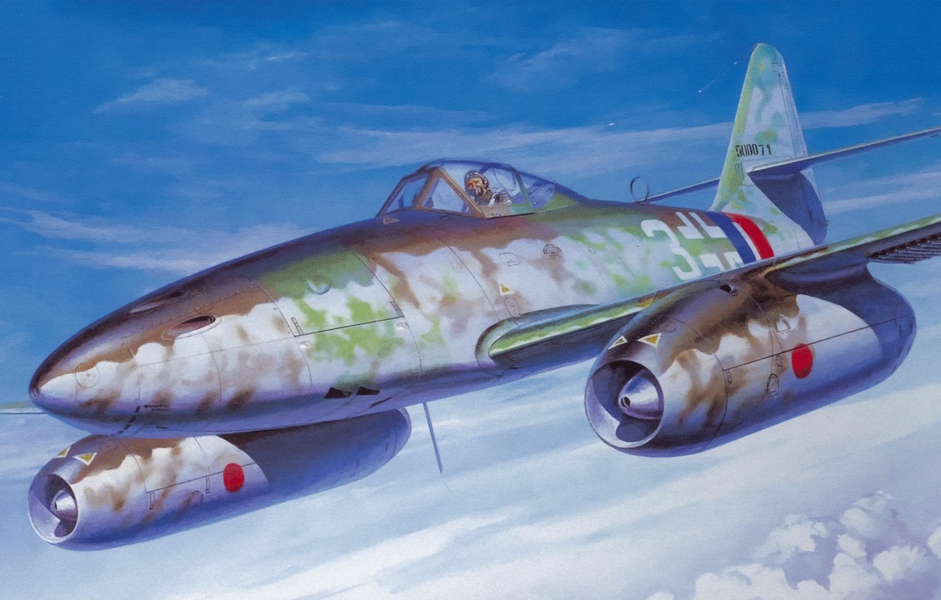 Photo Wallpaper War, Art, Painting, Ww2, Jet Fighter, - Tamiya 1 48 Messerschmitt Me 262 A 1a - HD Wallpaper 