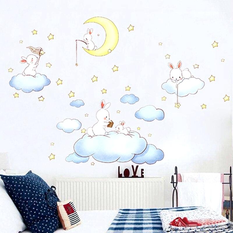 Kids Wall Stickers Room Curtain Us Cute Clouds Rabbit - Kids Wall Stickers - HD Wallpaper 