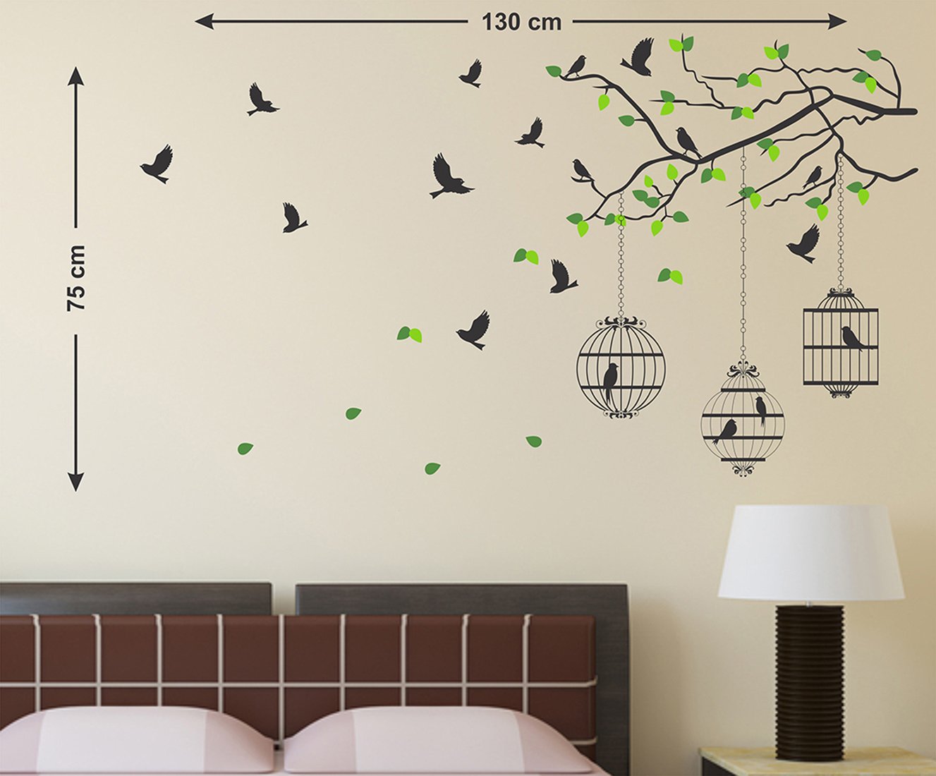 Wall Sticker Leaves Branches With Birds And Cages - HD Wallpaper 
