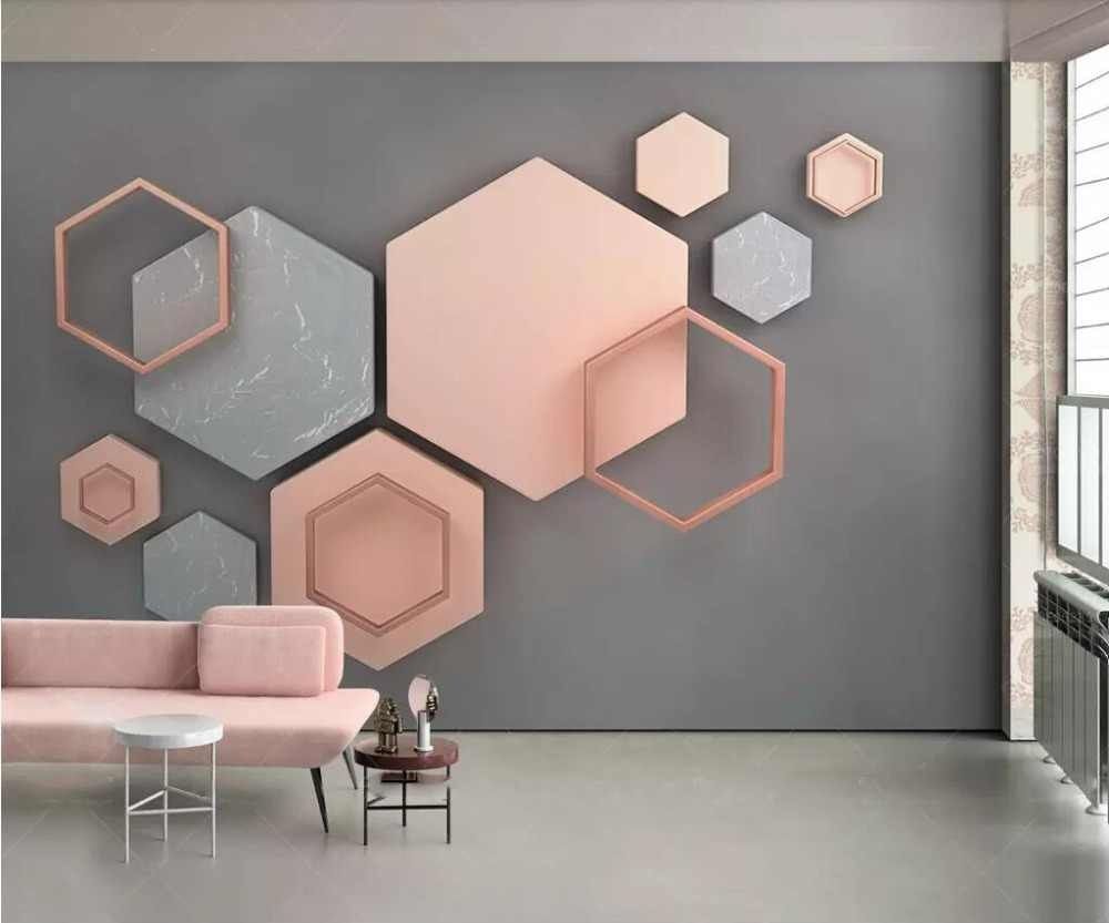 Living Room Geometric Wall Design - HD Wallpaper 