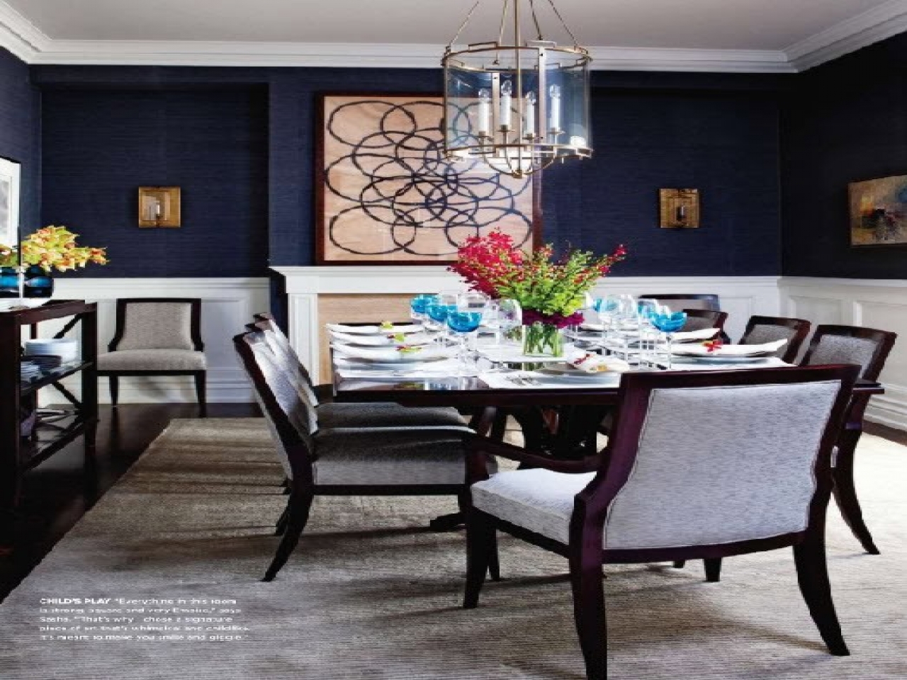 Blue Grasscloth Wallpaper Dining Room - HD Wallpaper 