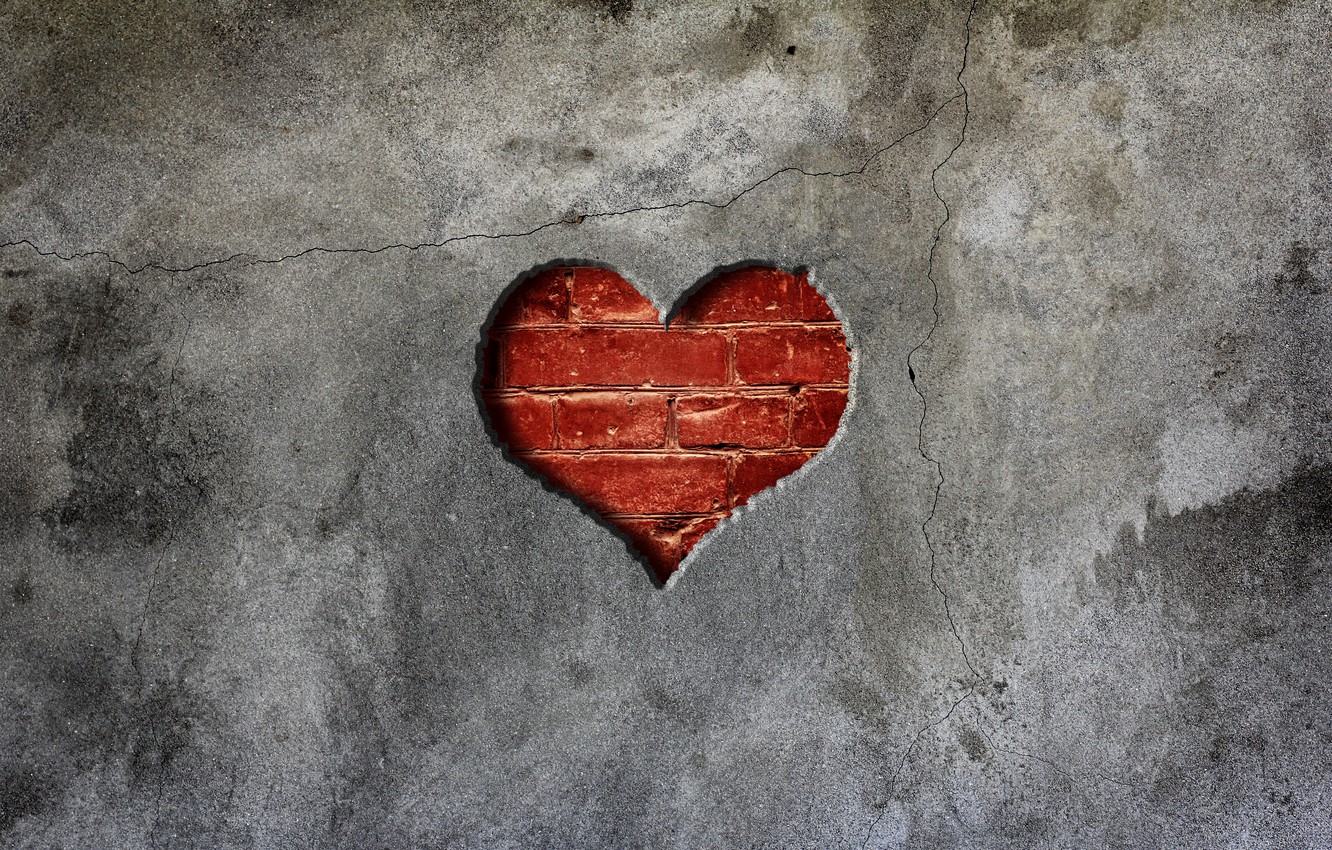 Photo Wallpaper Wall, Heart, Brick, Concrete - Кирпич И Бетон - HD Wallpaper 