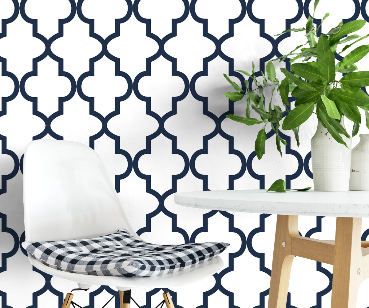 Blue Moroccan Trellis Wall Mural - Ver Papel De Parede - HD Wallpaper 