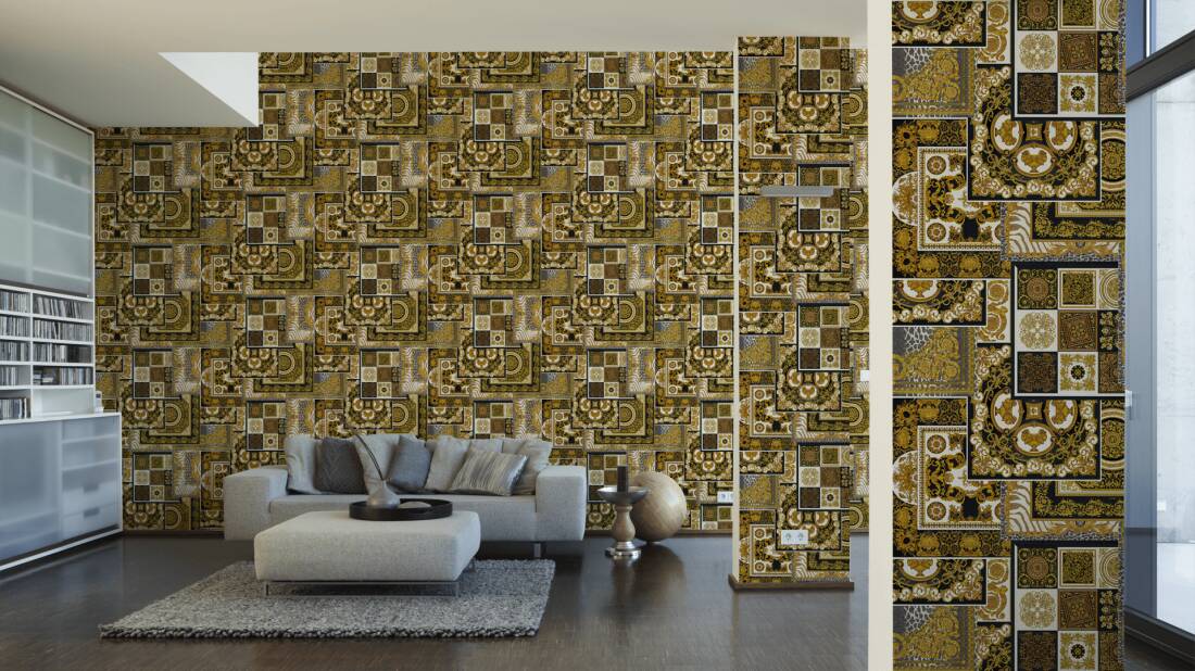 Versace Home Wallpaper Baroque, Black, Brown, Copper, - Creation Wood N Stone 7088 23 - HD Wallpaper 
