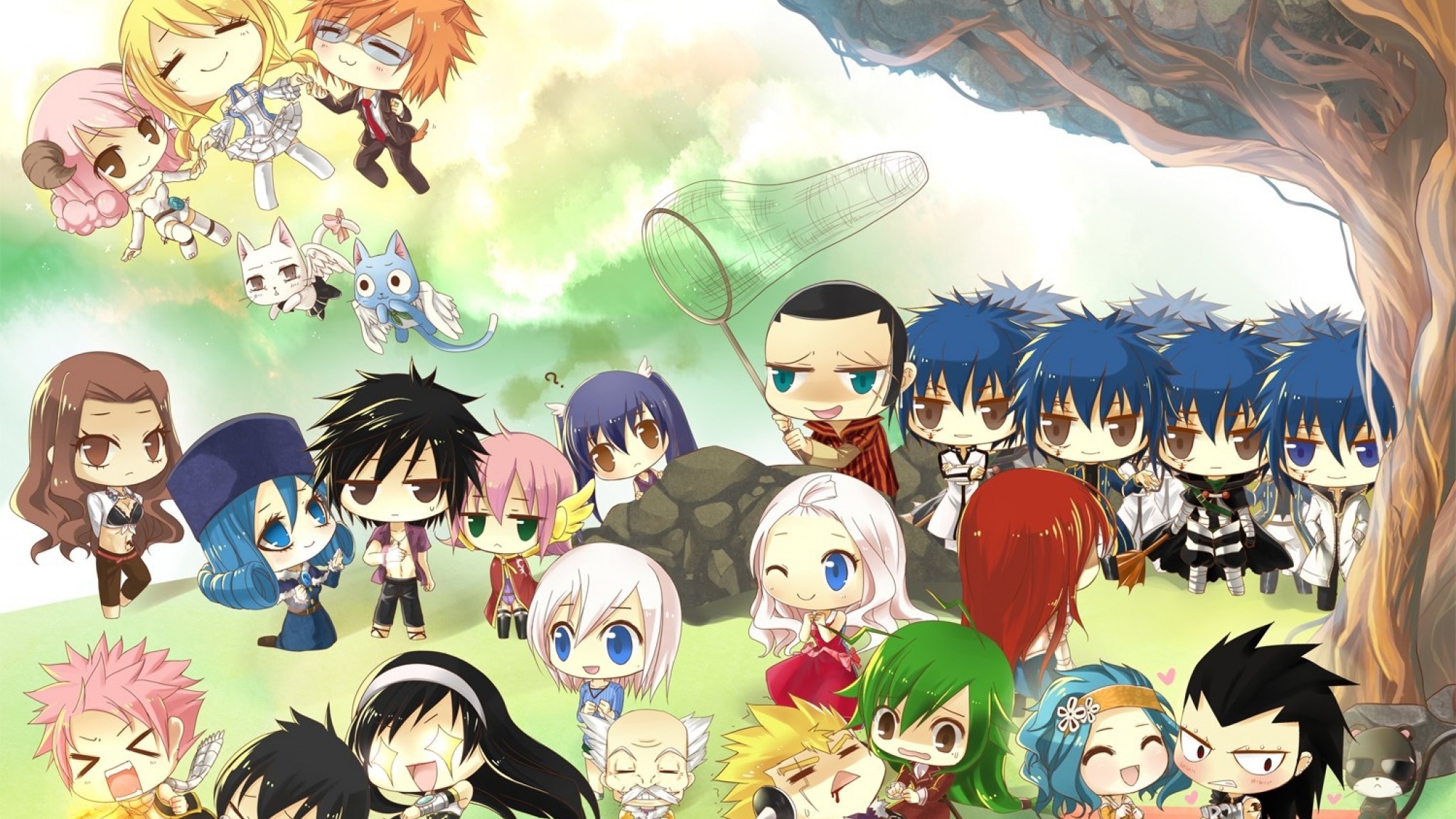 Chibi Scarlet Erza Fullbuster Gray Dragneel Natsu Anime - Sfondi Di Fairy Tail - HD Wallpaper 