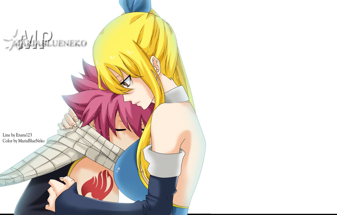 Photo Wallpaper Anime, Art, Hug, Fairy Tail, Natsu, - Cartoon - HD Wallpaper 