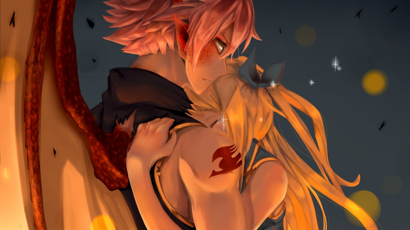 Natsu Dragneel, Anime, Hug, Artwork, Wallpaper - Fairy Tail Natsu And Lucy Sad - HD Wallpaper 