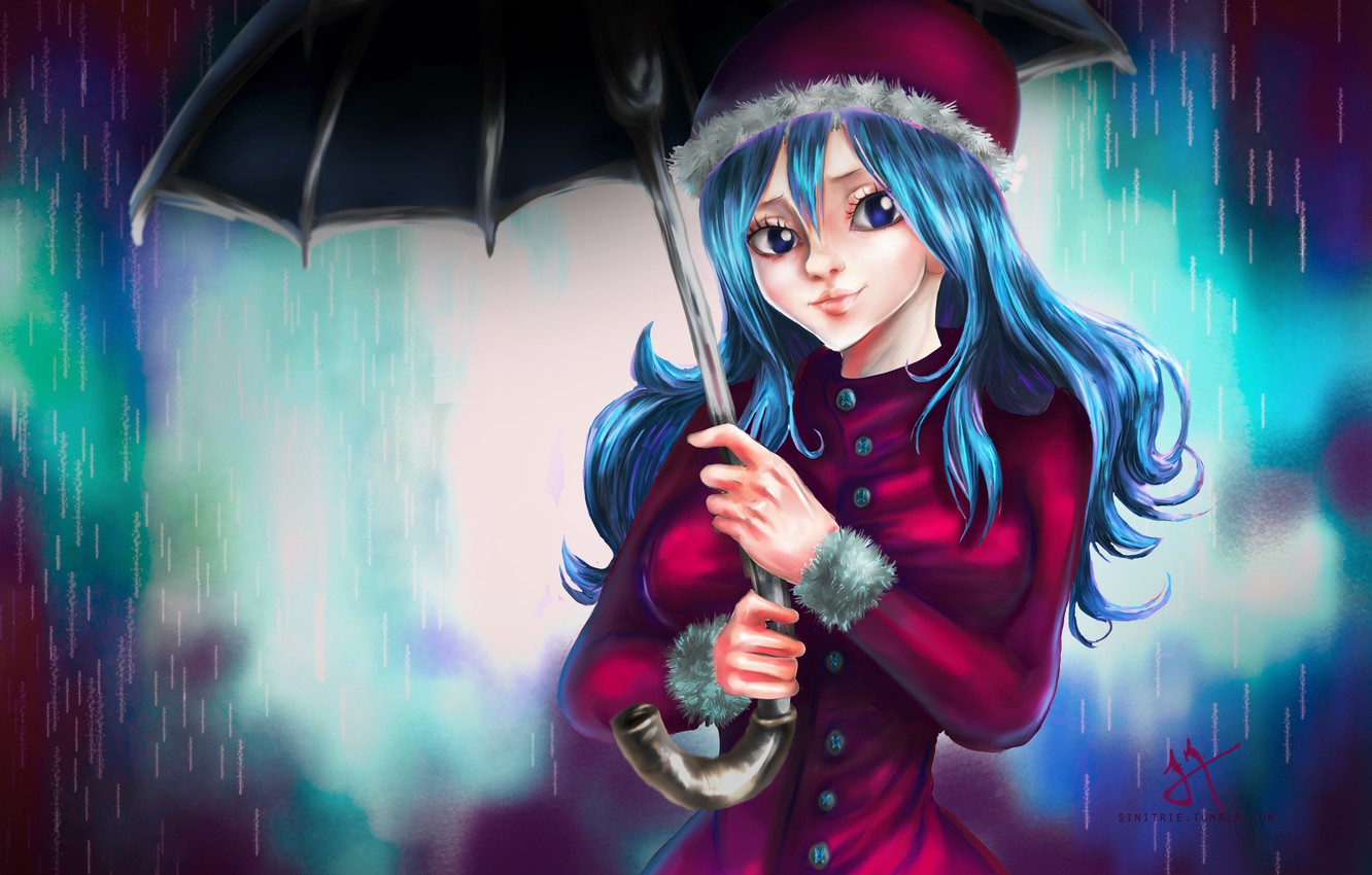 Photo Wallpaper Girl, Rain, Umbrella, Juvia Loxar, - Juvia Loxar - HD Wallpaper 