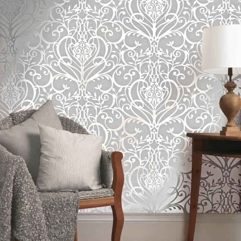 Grey And Silver Damask - HD Wallpaper 