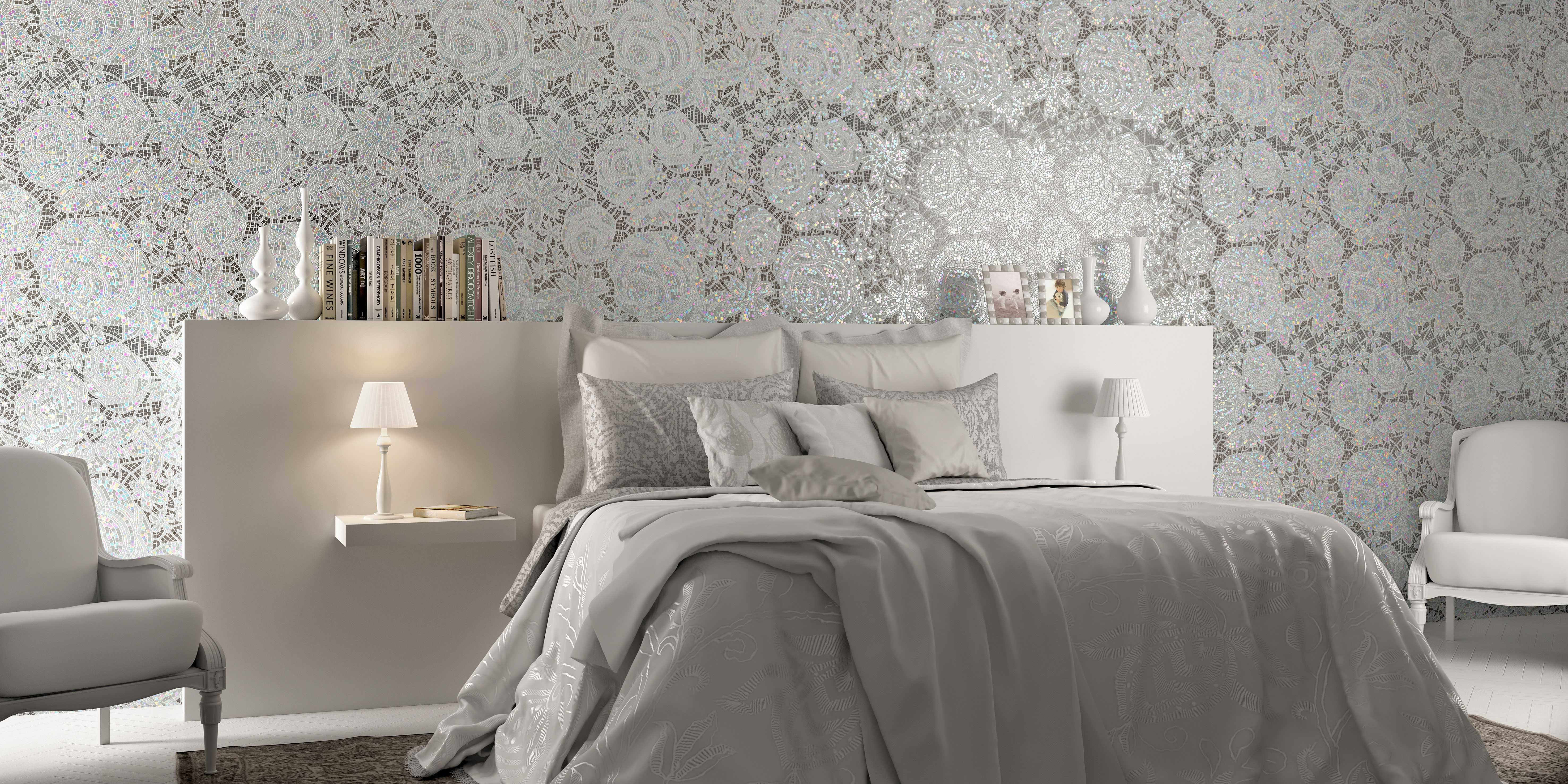 Mosaic Wallpaper Accent Wall In Bedroom - Mosaic - HD Wallpaper 