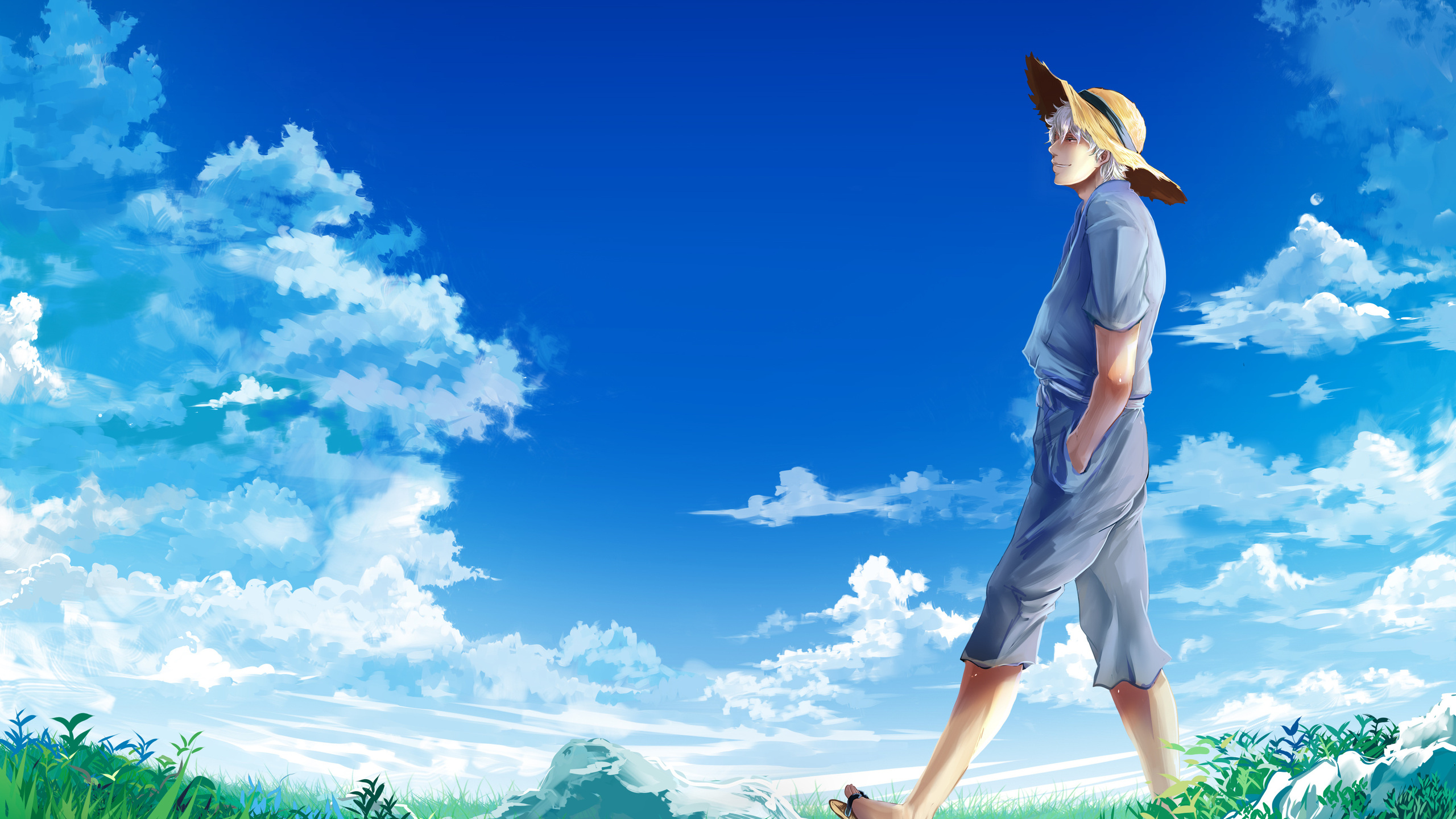 Hat, The Sky, Clouds, Guy, Gintama, Meadow, Gintama, - Madao Fan Art Gintama - HD Wallpaper 