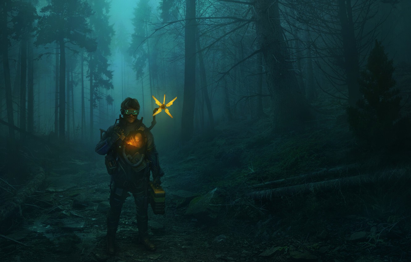 Photo Wallpaper Forest, Night, Guy, Death Stranding - Death Stranding - HD Wallpaper 