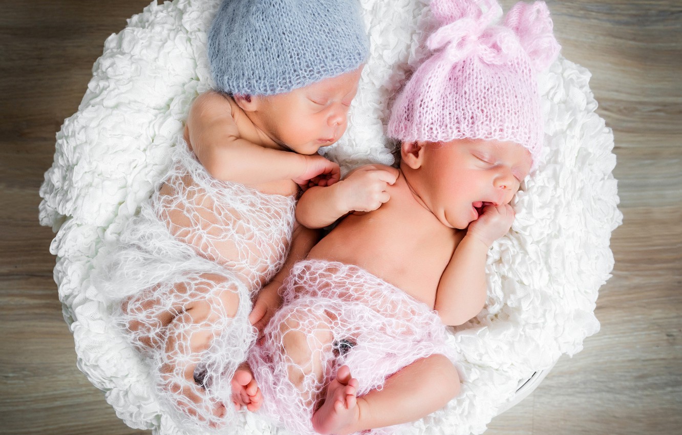 Photo Wallpaper Boy, Girl, Basket, Twins, Cute, Sleeping, - Baby Twins Boy And Girl - HD Wallpaper 