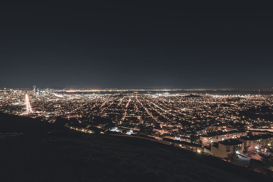 San Francisco, United States, Twin Peaks, Night, Long - Aerial Photography - HD Wallpaper 