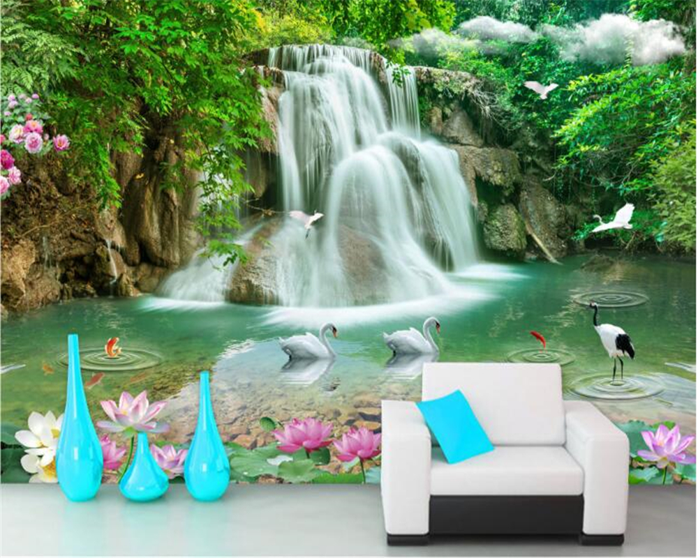 Green Scenery With Waterfall - HD Wallpaper 