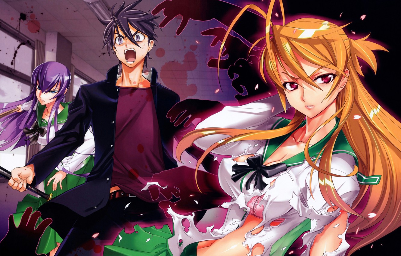 Photo Wallpaper Blood, Spot, Zombies, Horror, The Battle, - High School Of The Dead - HD Wallpaper 