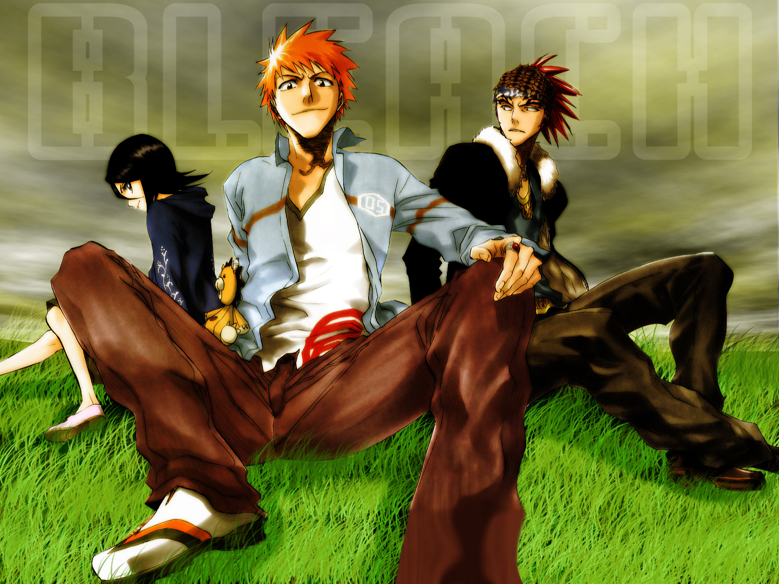Abarai Renji Bleach Grass Kon Kuchiki Rukia Kurosaki - HD Wallpaper 