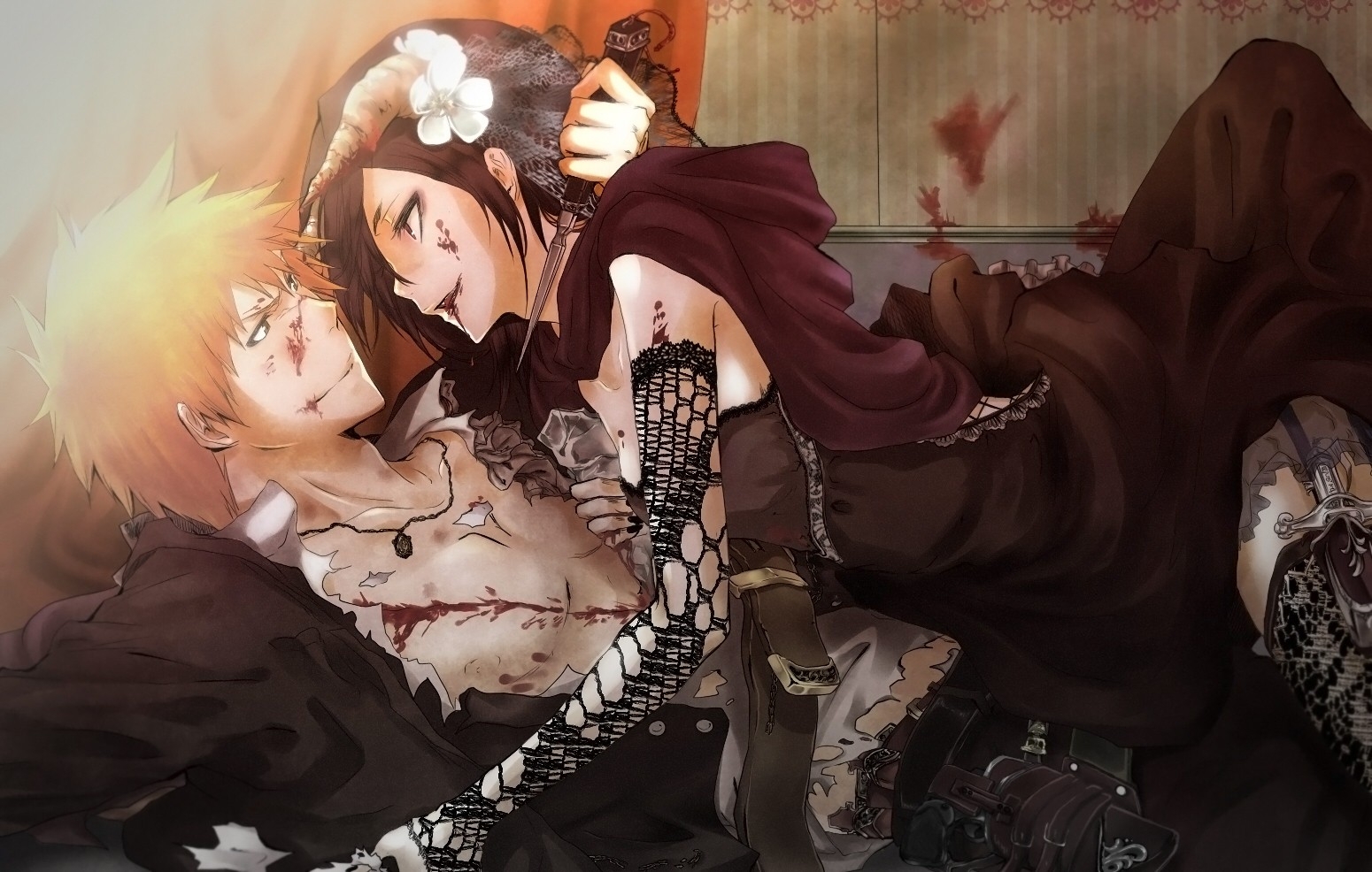 Ichigo X Rukia Blood - HD Wallpaper 