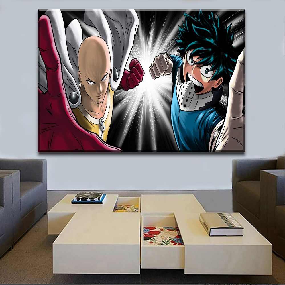 Home Decorative Children Room Wall 1 Piece Anime Crossover - One Punch Man And My Hero Academia Crossover - HD Wallpaper 