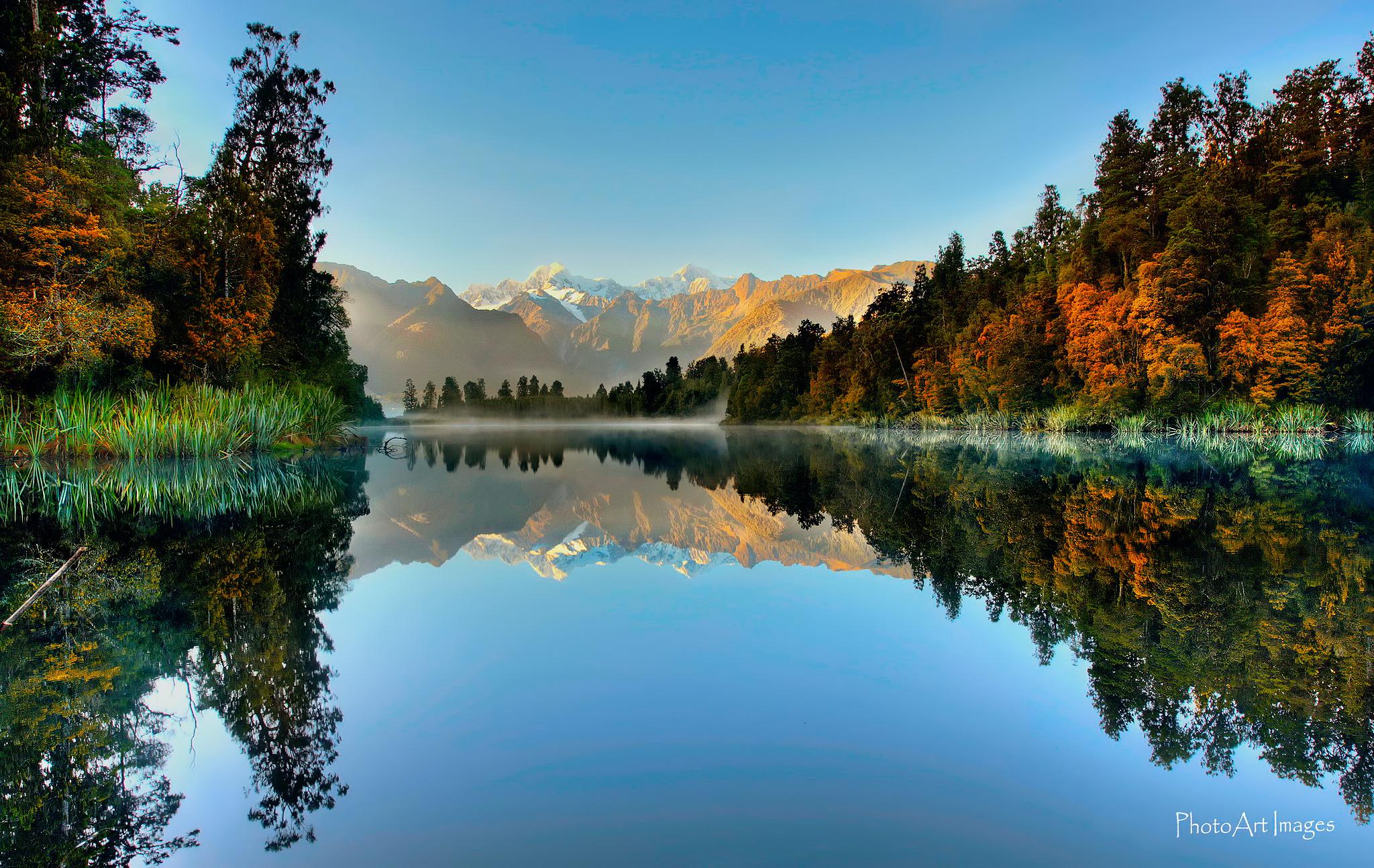 Hd New Zealand South Island Autumn River Lake Reflection - HD Wallpaper 