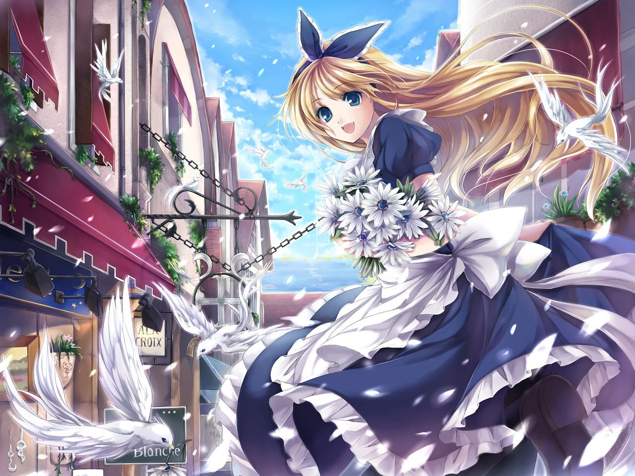 Alice Alice In Wonderland Animal Bird Flowers Hagiwara - Anime Girl Alice In Wonderland - HD Wallpaper 