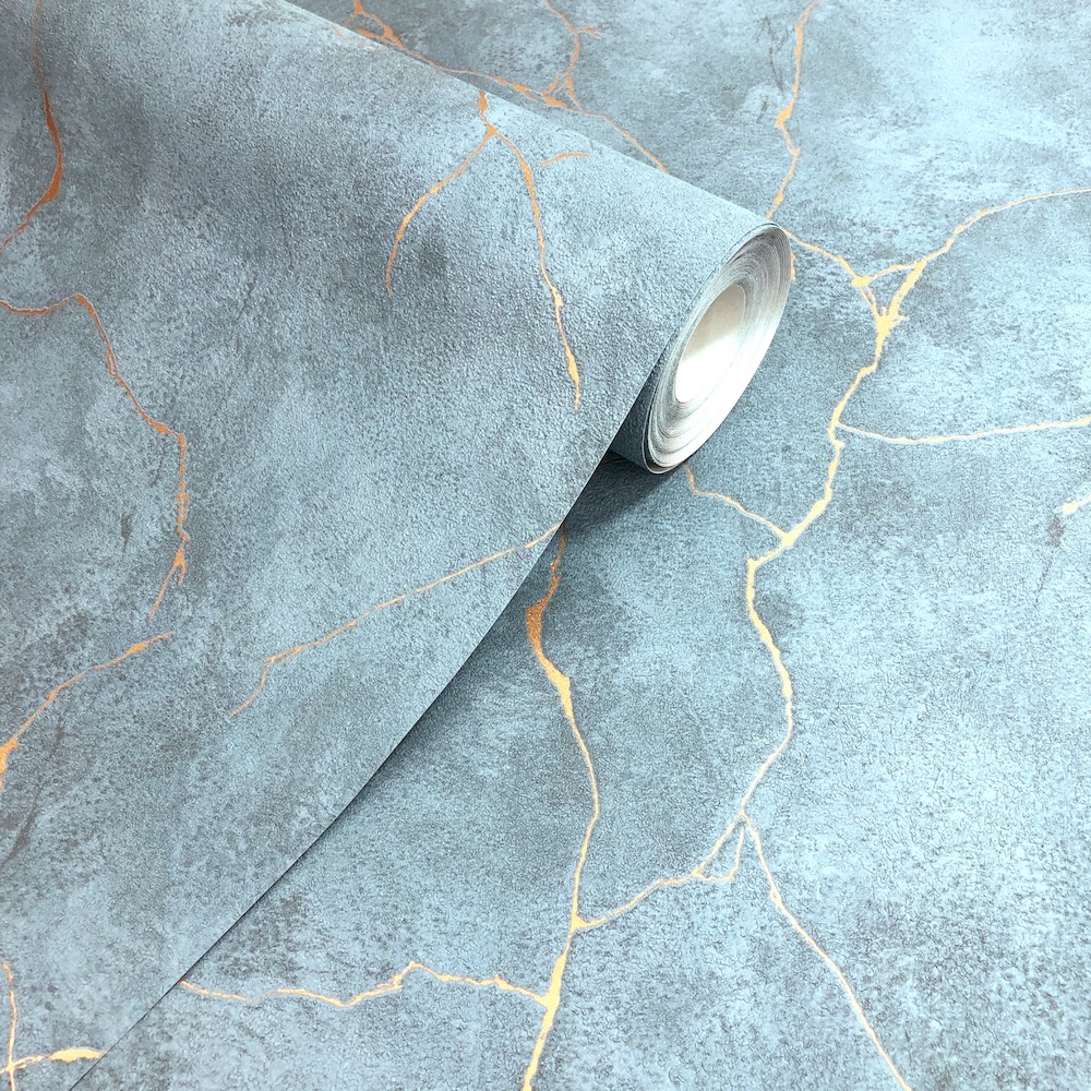 Marble Effect Wallpaper In Teal - Erismann Callisto Marble Teal Copper - HD Wallpaper 