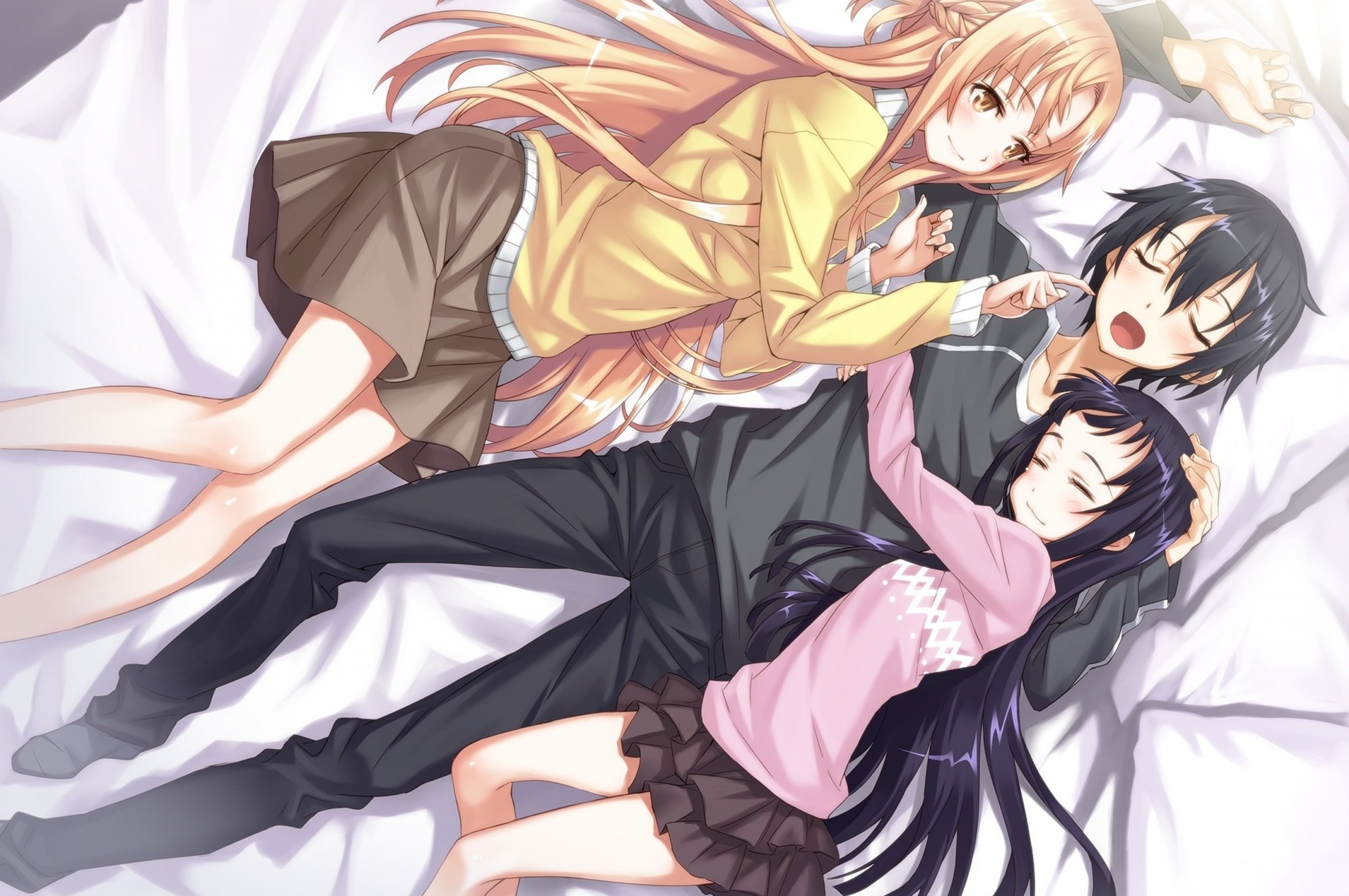 Yuuki Asuna, Kirigaya Kazuto, Yui, Sleeping, Sword - Sword Art Online Kirito And Asuna And Yui - HD Wallpaper 