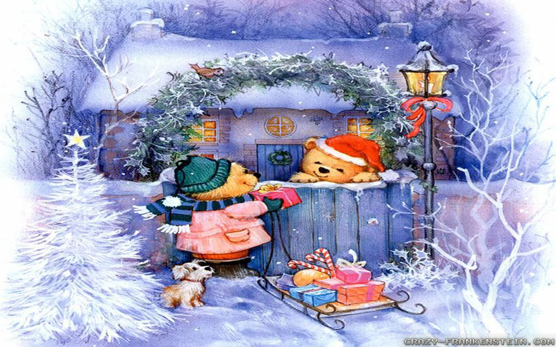 Winter Christmas Wallpaper Painting - HD Wallpaper 