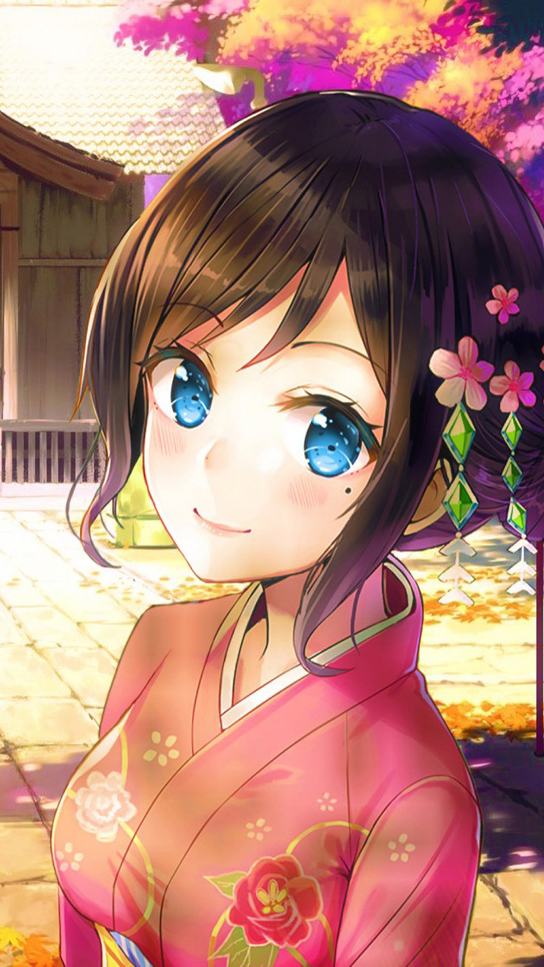 Kimono Girl Anime Hd Mobile Wallpaper - Kimono Anime Girl - HD Wallpaper 