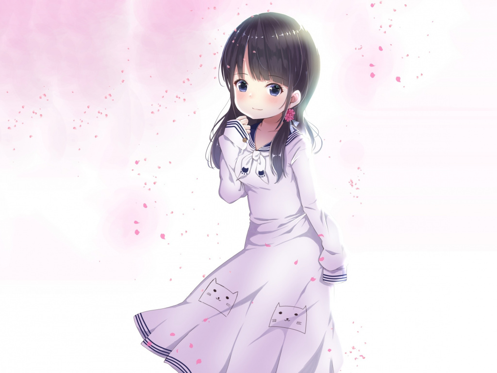 Cute, Anime Girl, Dark Hair, Original, Wallpaper - Cute Anime Girl - HD Wallpaper 